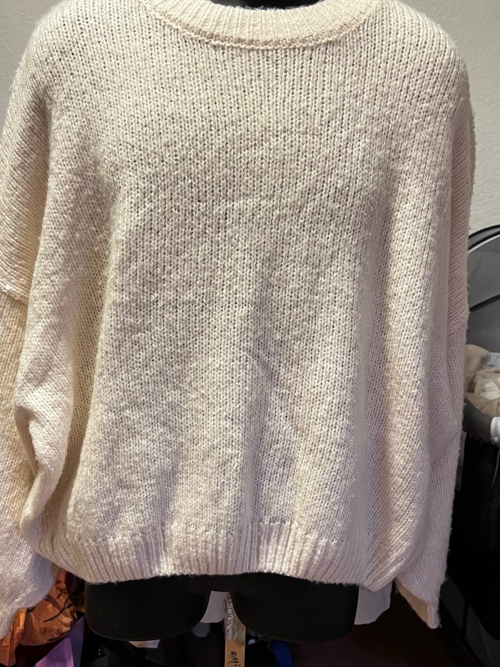 NWT Pink Rose Women’s Cream Knit Crewneck Sweater - oversized